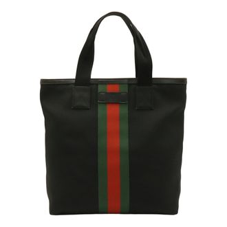 Gucci Black Green Red Color Nylon Canvas Leather Shoulder Bag Tote Bag (Pre-Owned)