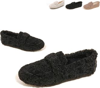 Generic 2026 New Womens Fuzzy Loafers Warm Faux Fur Cozy Indoor Outdoor Slip On Loafers Shoes Plush Anti-Slip Flat Shoes Walking Casual Shoes (Black,4.5)