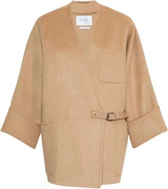 Max Mara Geknoopte Jassen - Dames - Jas met riem - Beige - S - Leer - Jassen