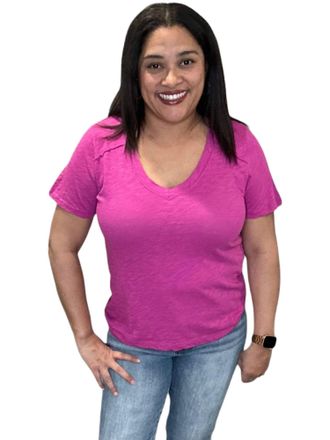 bobi Shoulder Seam V Neck Tee Shirt In Petunia