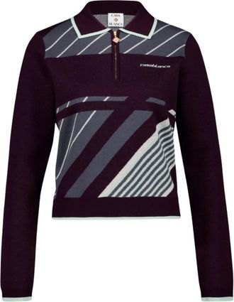 Casablanca Diagonal Tennis Merino Poloshirt met Lange Mouwen - Dames - Ronde hals truien - Paars - M - Wol - Truien & Vesten