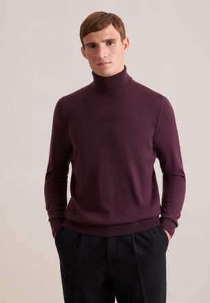 Seidensticker Strickpullover SEIDENSTICKER Schwarze Rose, Herren, Gr. XXL, bordeaux, 100% Wolle, unifarben, regular fit, Rundhals, Pullover Strickpullover, 1/1 Roll