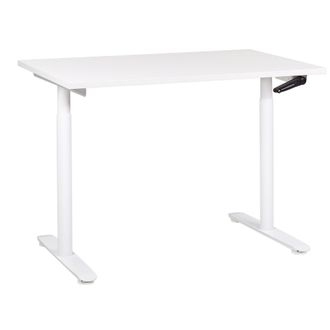 Beliani Escritorio De Altura Regulable Manualmente Oficina Moderna Patas Redondas 120 X 72 Cm Tablero Blanco Estructura De Acero Blanco Destinas