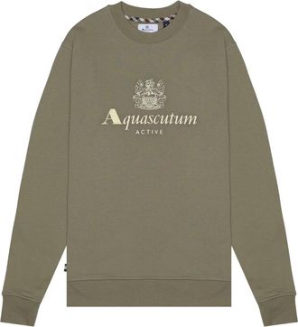 Aquascutum Mens Active Big Logo Crewneck Army Green Cotton - Size X-Large
