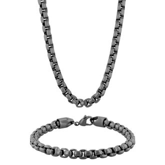 Robert Alton Matte Grey Stainless Steel Chain and Bracelet 2-Piece Set