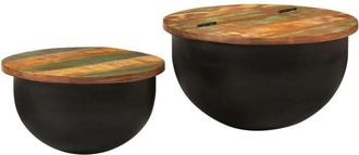 vidaXL 2 Piece Coffee Table Set Black Solid Wood Reclaimed Vidaxl