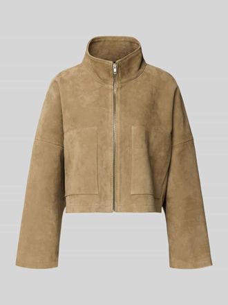 Drykorn Drykorn Relaxed Fit Lederjacke mit Stehkragen in Sand, Gr&ouml;&szlig;e 34