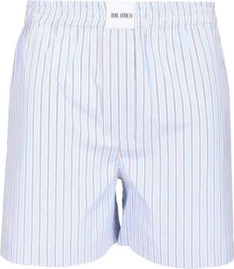 The Attico Gestreept Short met Boxer-stijl - Dames - Korte Broeken - Blauw - S - Katoen - Korte Broeken