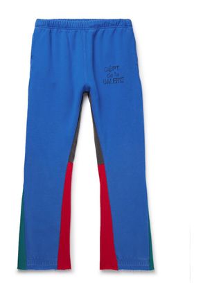 Gallery Dept. Flared Denim-Panelled Logo-Print Cotton-Jersey Sweatpants