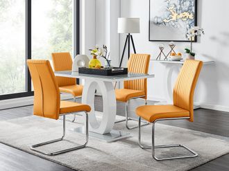 Furniturebox Giovani Grey White Modern High Gloss & Glass Dining Table & 4 Lorenzo Chairs Set in Mustard