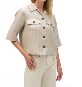 Joseph Ribkoff Foiled Linen Boxy Cropped Jacket In Champagne