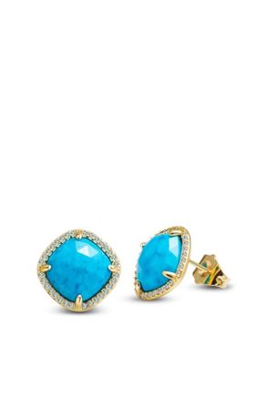 Liv Oliver 18k Gold Plated Turquoise Cushion Stud Earrings