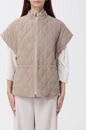Fabiana Filippi Gilet trapuntato in pelle scamosciata con collo alto e coulisse