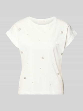Christian Berg T-Shirt mit Ziersteinbesatz und Rundhalsausschnitt in Offwhite, Gr&ouml;&szlig;e XXL