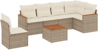 vidaXL Vidaxl - Set Sof&aacute;s De Jard&iacute;n 7 Piezas Y Cojines Rat&aacute;n Sint&eacute;tico Beige
