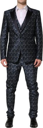 Dolce & Gabbana Mens Blue Martini Star Jacquard 3 Piece Suit