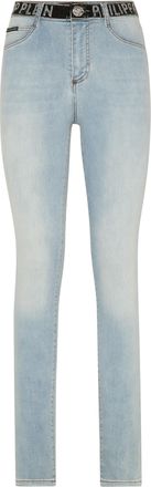 Philipp Plein Denim Strass Band High Waist Jegging Trousers