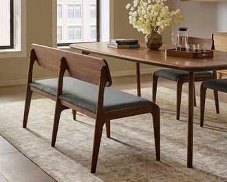 Castlery Vincent Dining Bench 59.1 (Performance Twill) Slate (Walnut), Solid Wood, Spill-Resistant by Castlery