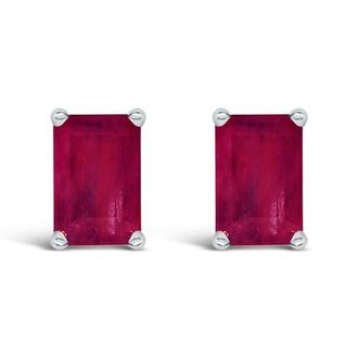 House of Brilliance 14K Gold 6x4MM Emerald Shaped Gemstone Solitaire Stud Earrings in Red Ruby | White at Nordstrom