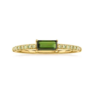 Ross-Simons Green Tourmaline Ring With. Diamonds in 10kt Yellow Gold
