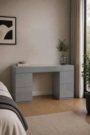 Birlea Liberty 6 Drawer Dressing Table Twin Pedestal Grey Glass | Size: Medium