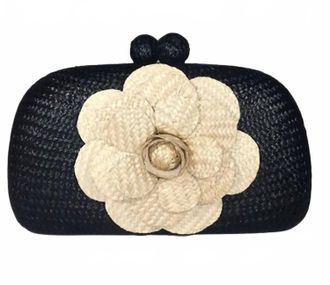 Serpui Womens Mia Flower Bun Clutch Bag In Black/sand