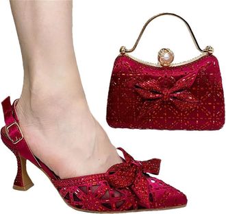 Generic Womens Wedding Bride Stiletto High Heel Shoes and Handbag Set Luxury Rhinestone Bow Decoration