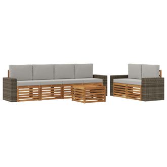 vidaXL Conjunto De Sof&aacute;s De Exterior 7 Pcs Natural Y Gris Claro Vidaxl