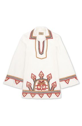 Fortela Gea Line Embroidered Short Dress in Off White at Nordstrom, Size 38 Eu