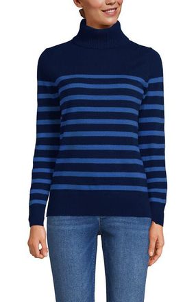 Lands End Cashmere Turtleneck Sweater in Navy/cobalt Placed Stripe at Nordstrom, Size X-Large P
