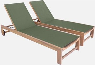 Sweeek Sweeek - Tumbona De Madera De Acacia, Multiposici&oacute;n, Con Ruedas, Set De 2, Tavira, Verde Kaki, 200x62x31 Cm