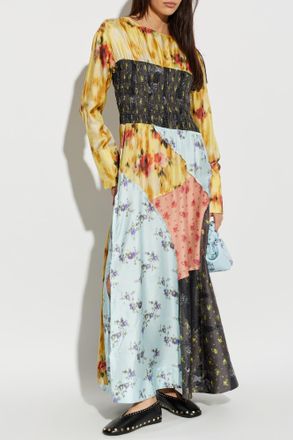 Ganni Silk Dress With Raw Finish, Womens, Multicolour