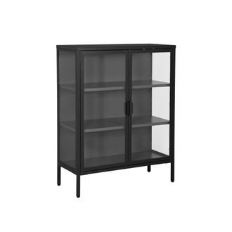 Sweeek Vitrina de acero y vidrio templado de 2 puertas, 80cm, negro