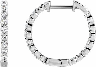Diamond2Deal 1ct Lab-Grown Diamond Inside-Outside Hinged Hoop Earrings Clarity VS, Color F-G, 14k Gold