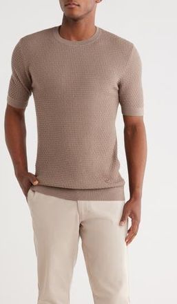 Emporio Armani Short Sleeve Textured Wool Crewneck Sweater in Tan at Nordstrom Rack, Size Xxx-Large