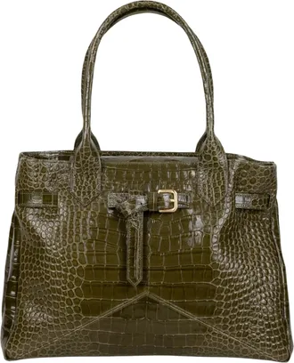 Ballantyne Medium Brown Cowhide Leather Shoulder Bag With Embossed Crocodile Pattern