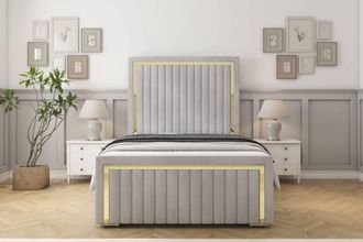 Sloomy Boston Gold Naples Frame-Mattress - 50 Upholstered Headboard in Silver | Size: Super King