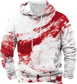 Generic Halloween Hoodies For Men UK Bloody Sweatshirt with Pockets Blood Printed Hooded Shirts Casual Long Sleeve Pullover Fashion Autumn Winter Coats (ZY11-