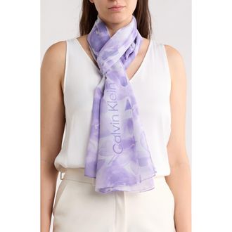 Calvin Klein Faded Floral Chiffon Scarf in English Lavender at Nordstrom Rack