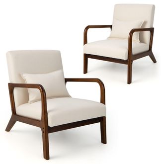 Costway Costway Modern Accent Chair Leisure Chair with Lumbar Pillow Fabric Reading Armchair in Beige