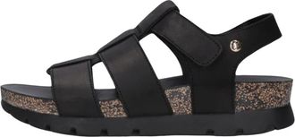 Panama Jack Zwarte Leren Sandalen Sammy - Dames - Sandalen - Zwart - 38 EU - Leer - Schoenen