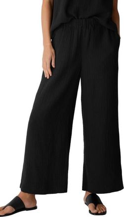 Eileen Fisher Organic Cotton Ankle Wide Leg Pants in Black at Nordstrom, Size Xx-Small