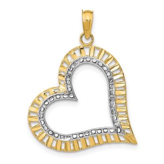 Diamond2Deal 14k Yellow Gold Rhodium Diamond-cut Large Tilted Heart Charm
