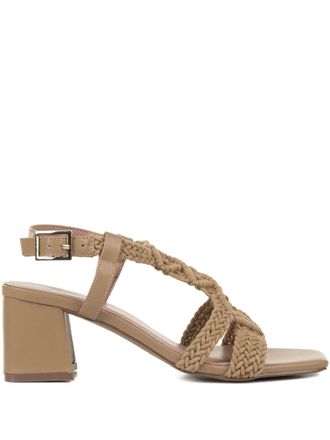 Bibi Lou Sandali in pelle intrecciata con tacco largo - Marrone