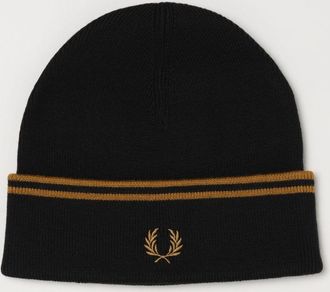 Fred Perry Striped Merino Wool Beanie Hat with Embroidered Logo