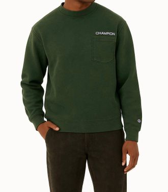 Champion Mens Washed Pocket Crewneck Sweatshirt In Forest Green