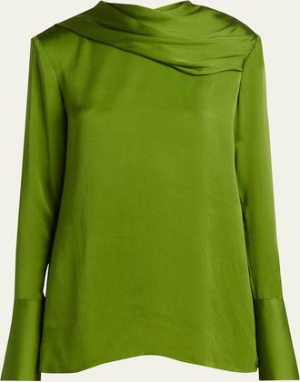 Tom Ford Draped Silk Long-Sleeve Tunic Blouse