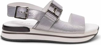 Hogan Womens H257 Leather Sandals In Silver