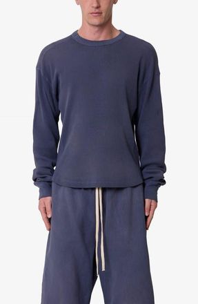 mnml Washed Long Sleeve Cotton Thermal T-Shirt in Washed Navy at Nordstrom, Size X-Small