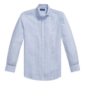 Ralph Lauren Casual Shirts, male, Blue, Size: L Custom Fit Striped Seersucker Shirt